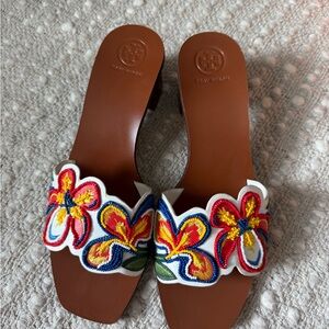 Tory Burch Bianca Sandals with Colorful Floral Embroidery